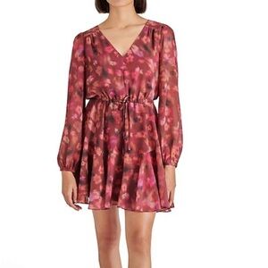 Steve Madden Floral V-Neck Sheer Long Sleeve Mini Dress Size M